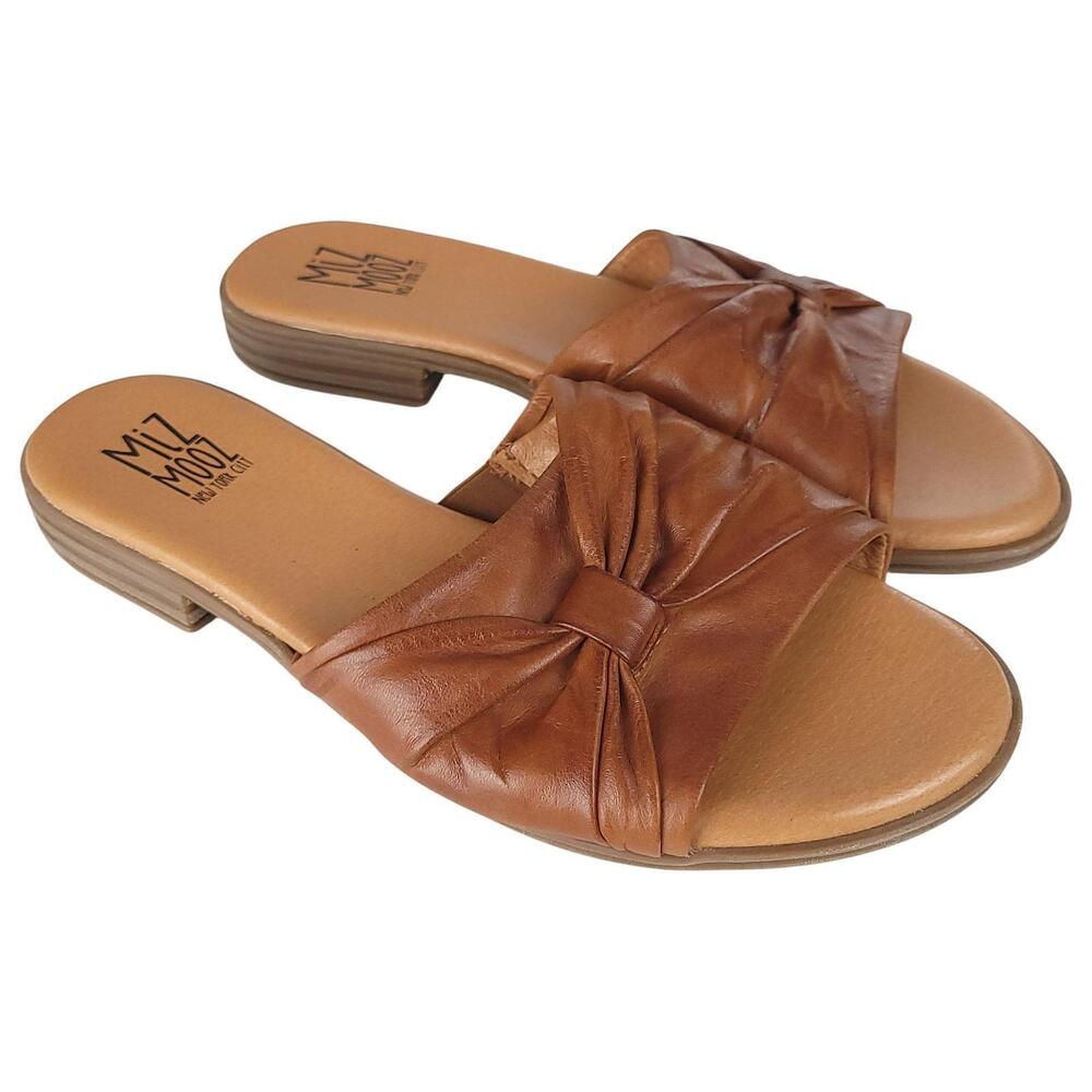 Miz Mooz Sandals 40 US 9-9.5 Brown Leather Knot Slide Slip On Casual